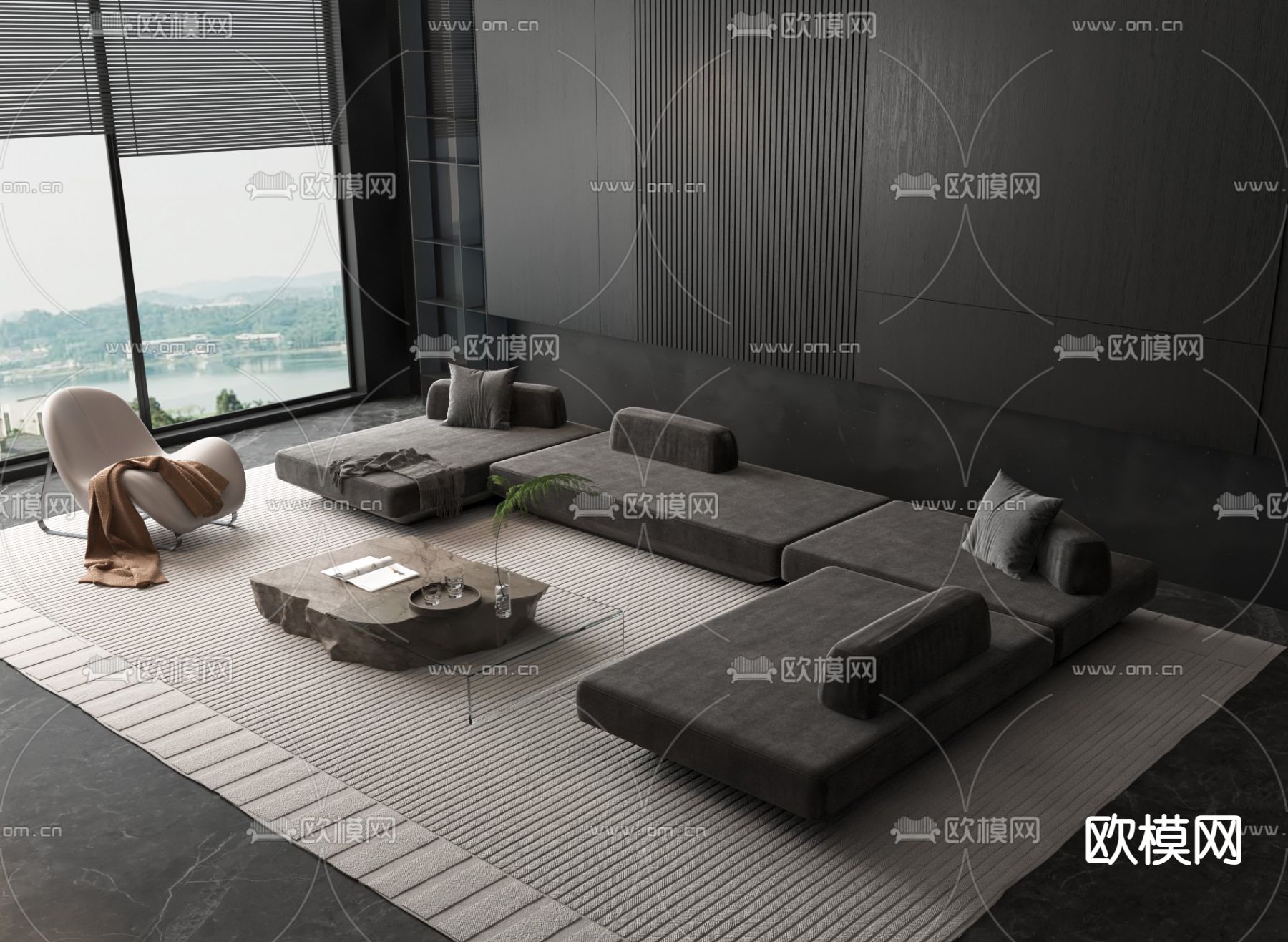 暗黑风组合沙发3d模型下载_ID12277467_3dmax免费模型-欧模网