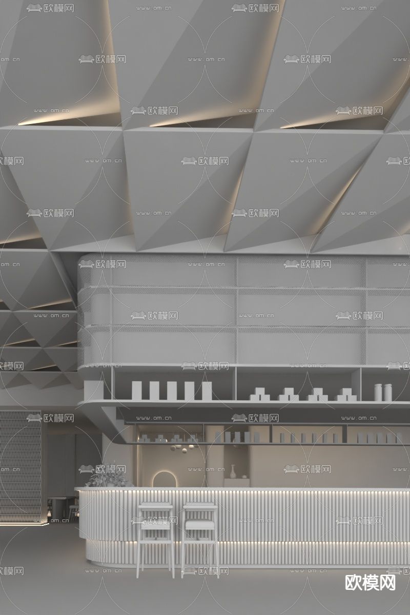 明德设计 楼处水吧区3d模型下载（渲染图2）