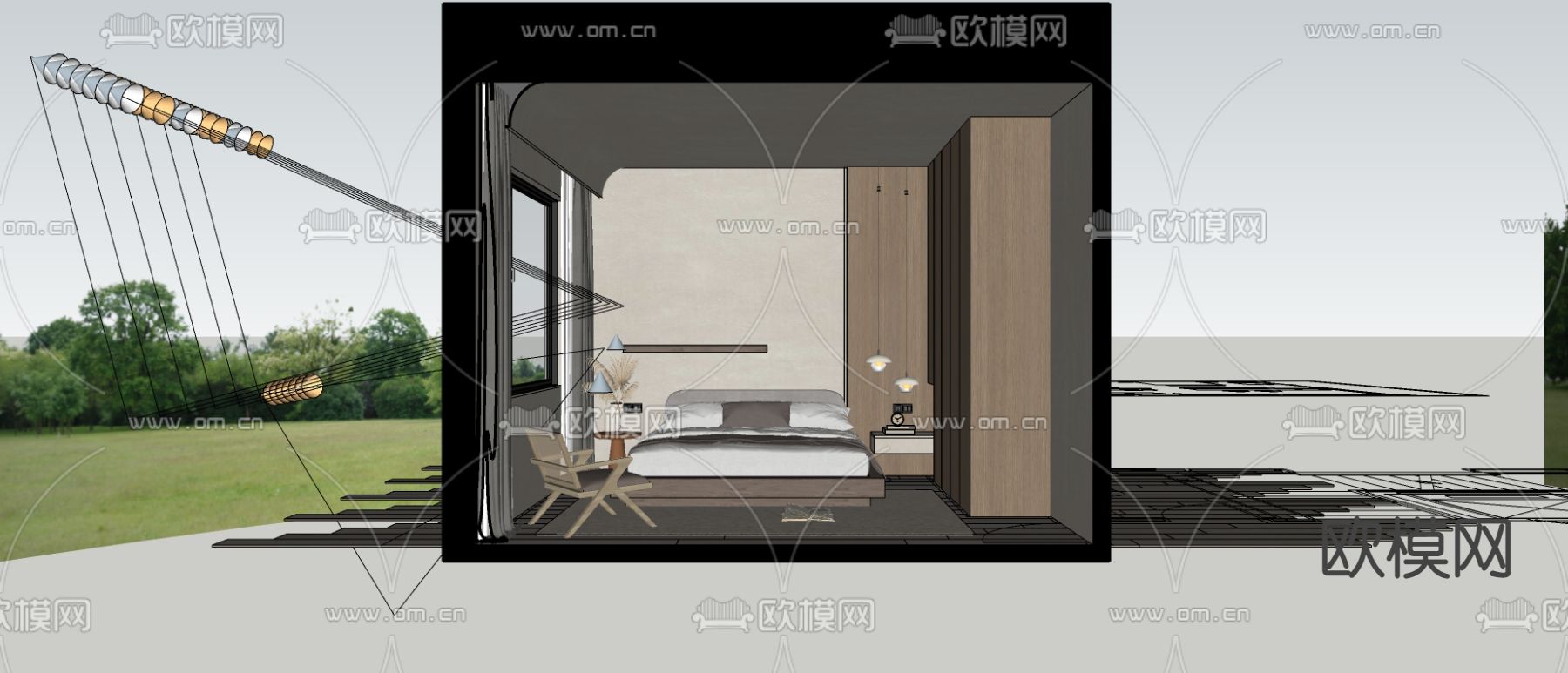 侘寂客房su模型下载（渲染图2）