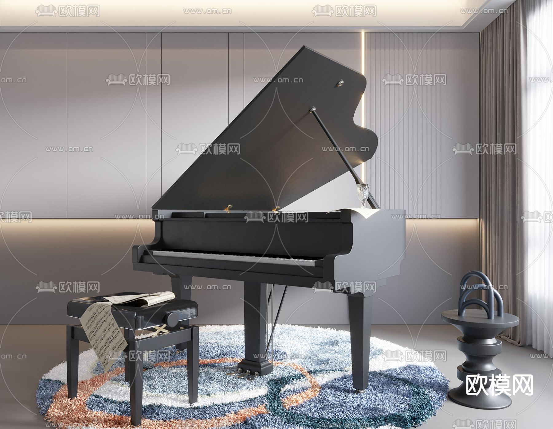 现代三角钢琴3d模型下载