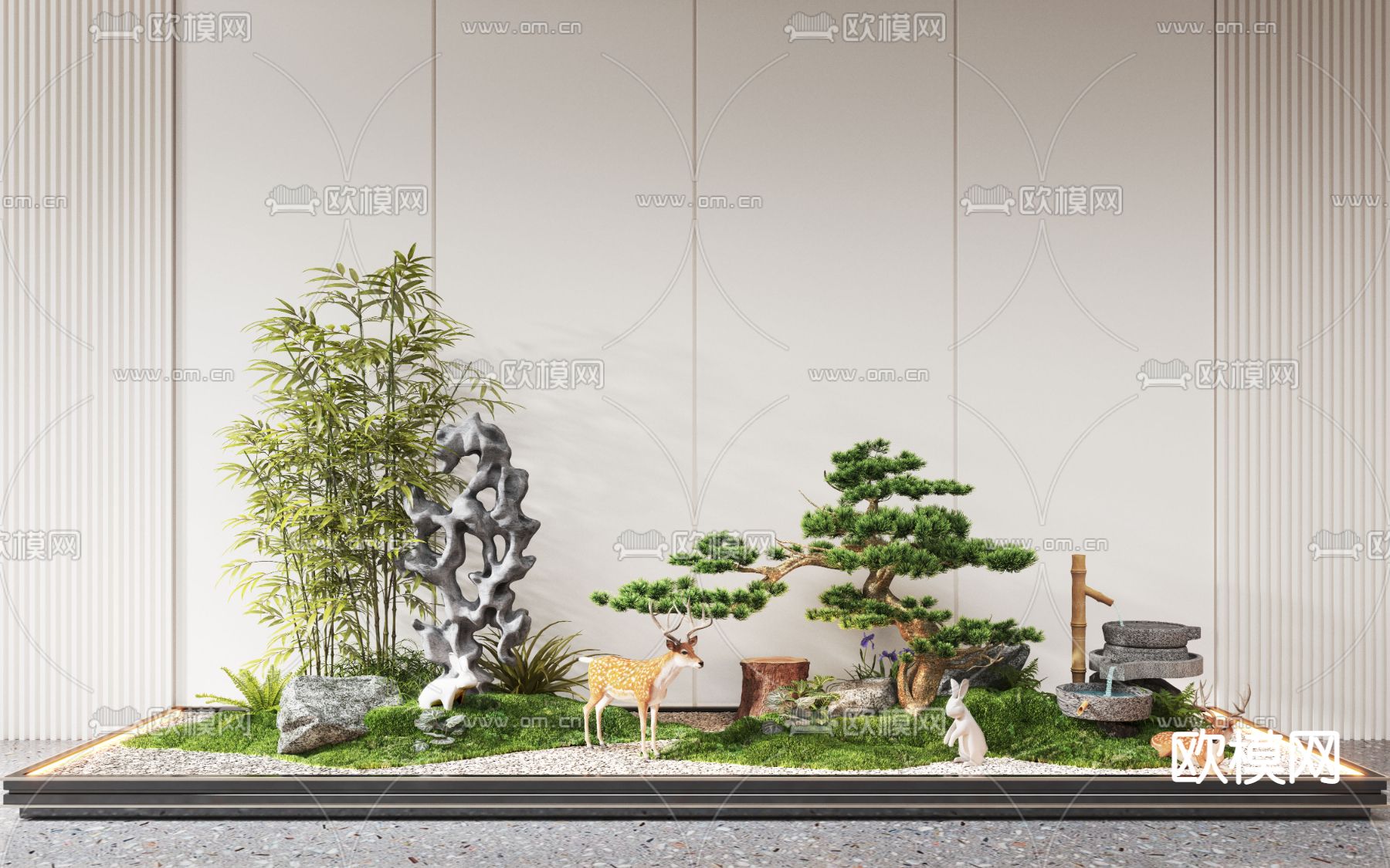 新中式植物堆 室内景观3d模型下载_ID12276736_3dmax免费模型-欧模网