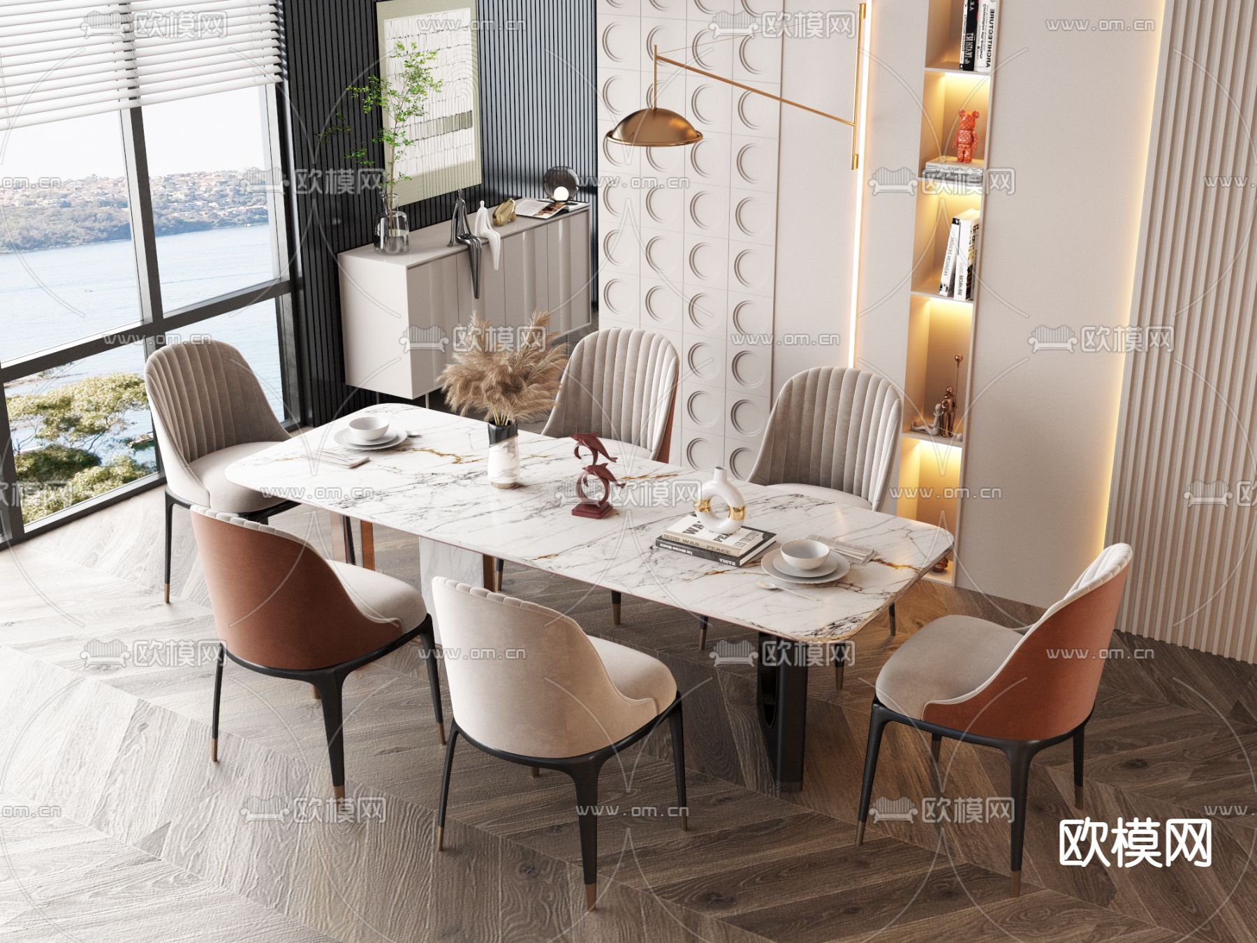 轻奢餐桌椅3d模型下载