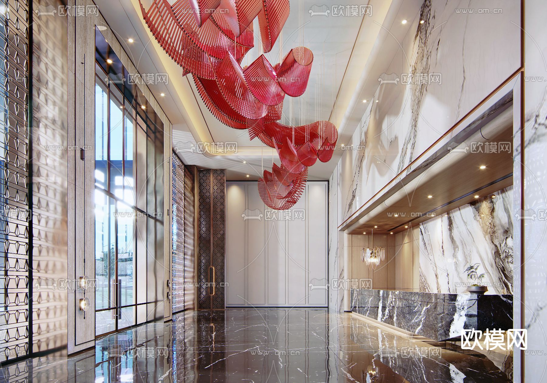 现代酒店大堂3d模型下载（渲染图1）