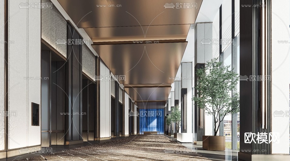 轻奢酒店大堂 走廊过道3d模型下载