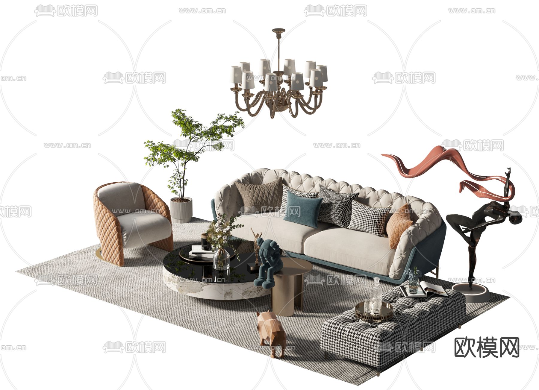 简欧组合沙发3d模型下载