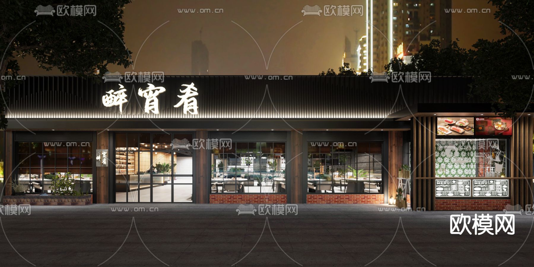 新中式餐饮店门头门面3d模型下载