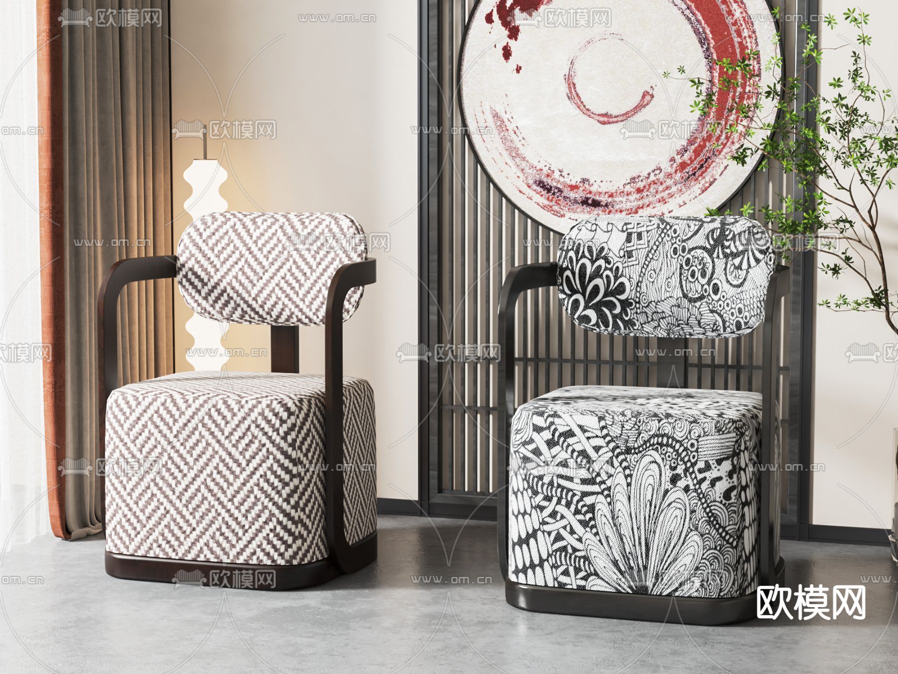 新中式休闲椅子3d模型下载