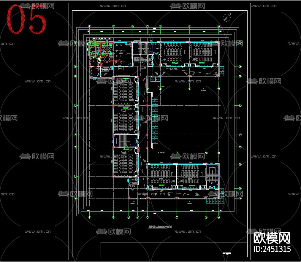 六层教学楼暖通CAD施工图下载（渲染图4）