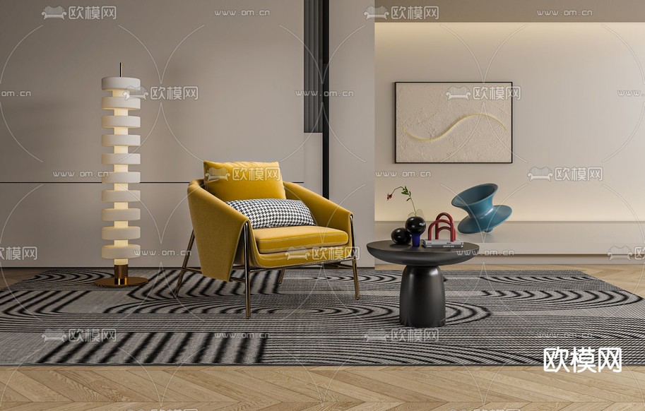 黄色休闲椅子3d模型下载