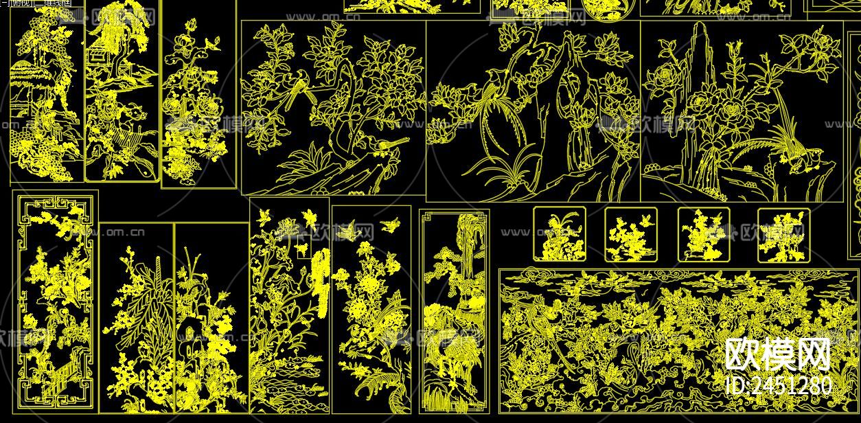 春夏秋冬雕刻图案CAD图库下载（渲染图4）