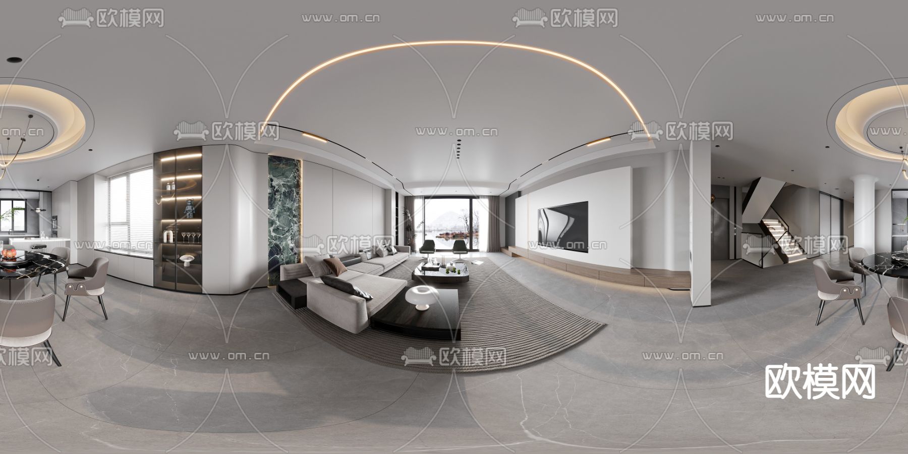 高级灰客餐厅vr全景3d模型