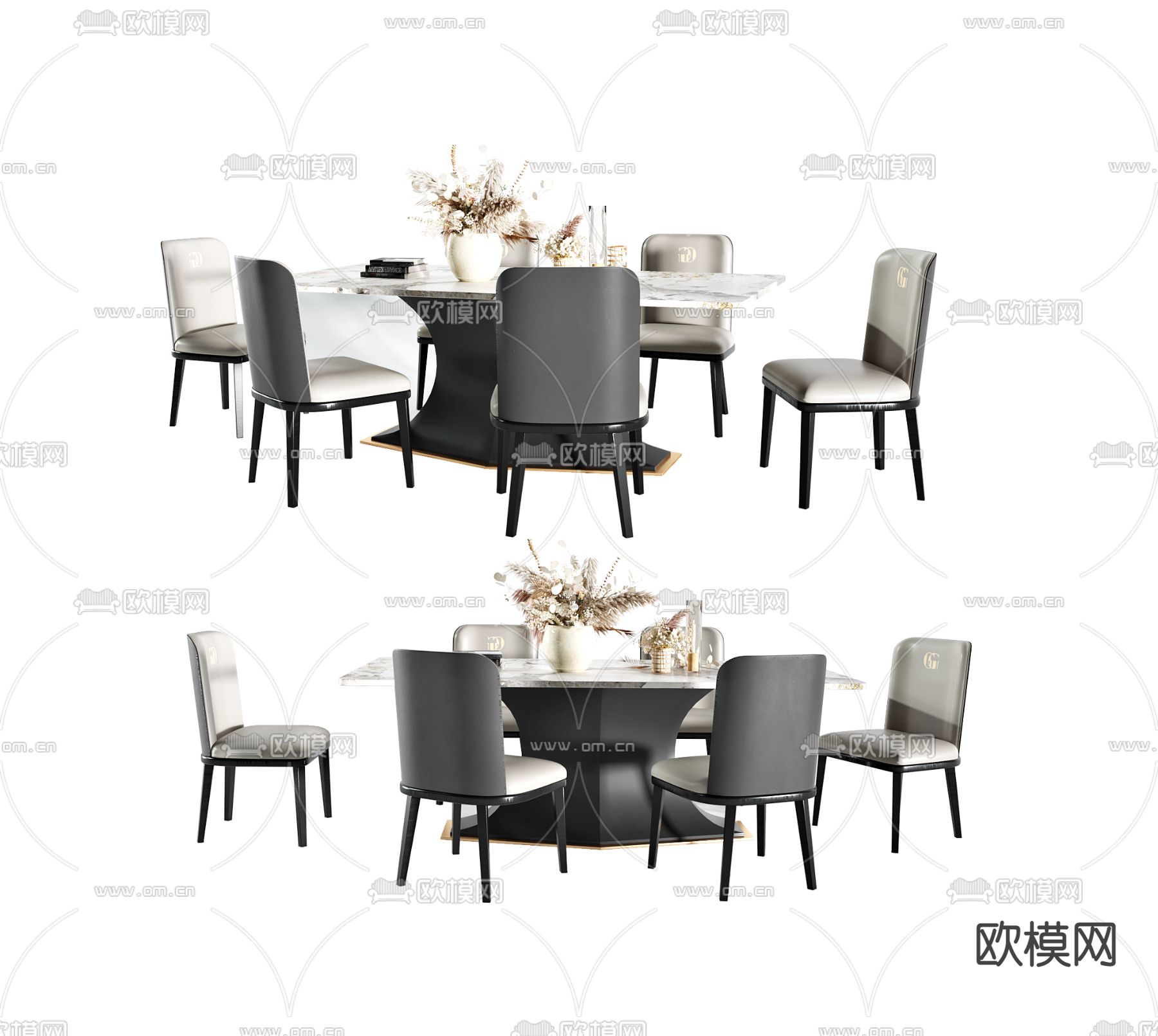 条形餐桌椅3d模型下载