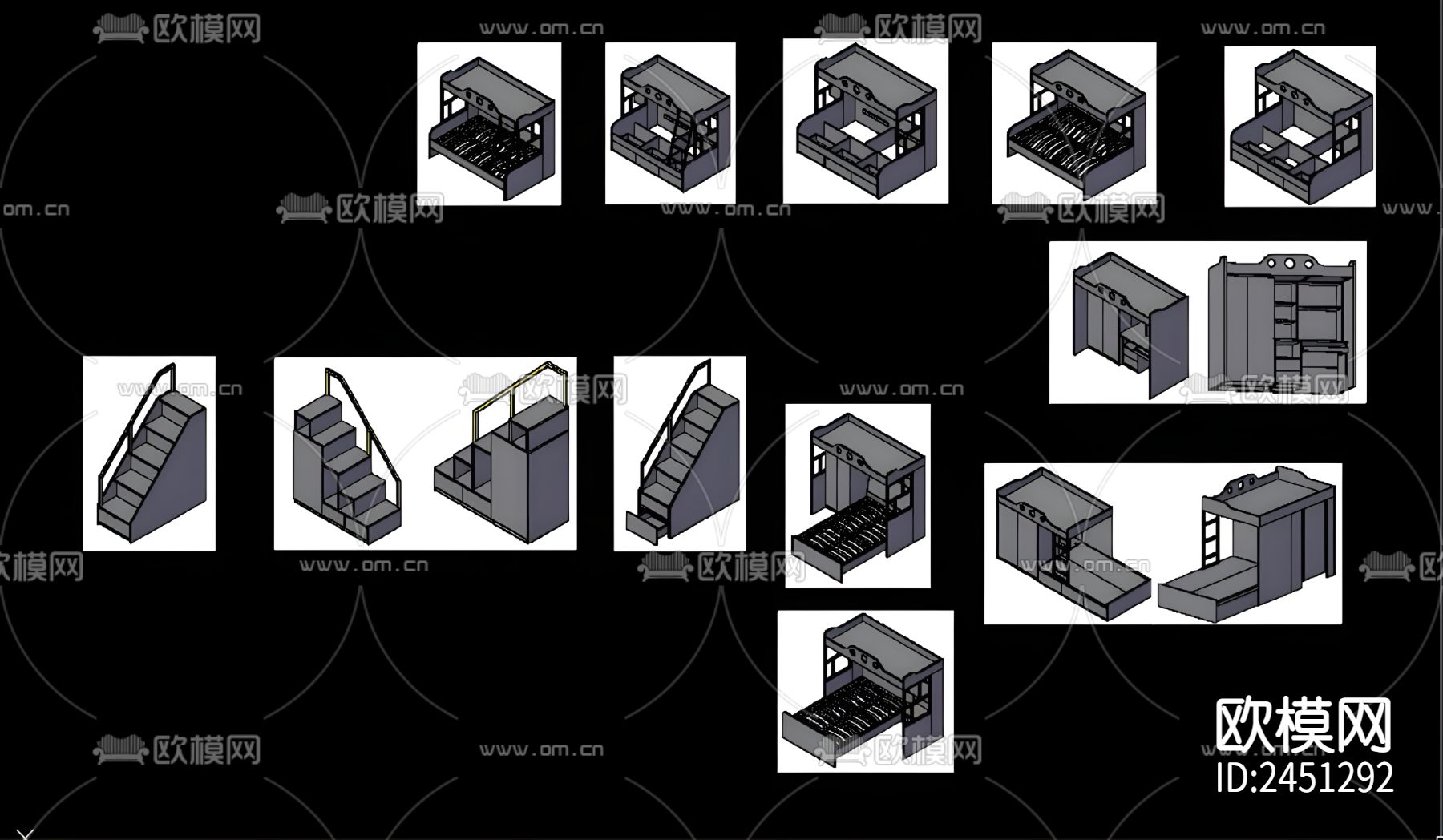 上下床 柜梯CAD图库下载（渲染图5）