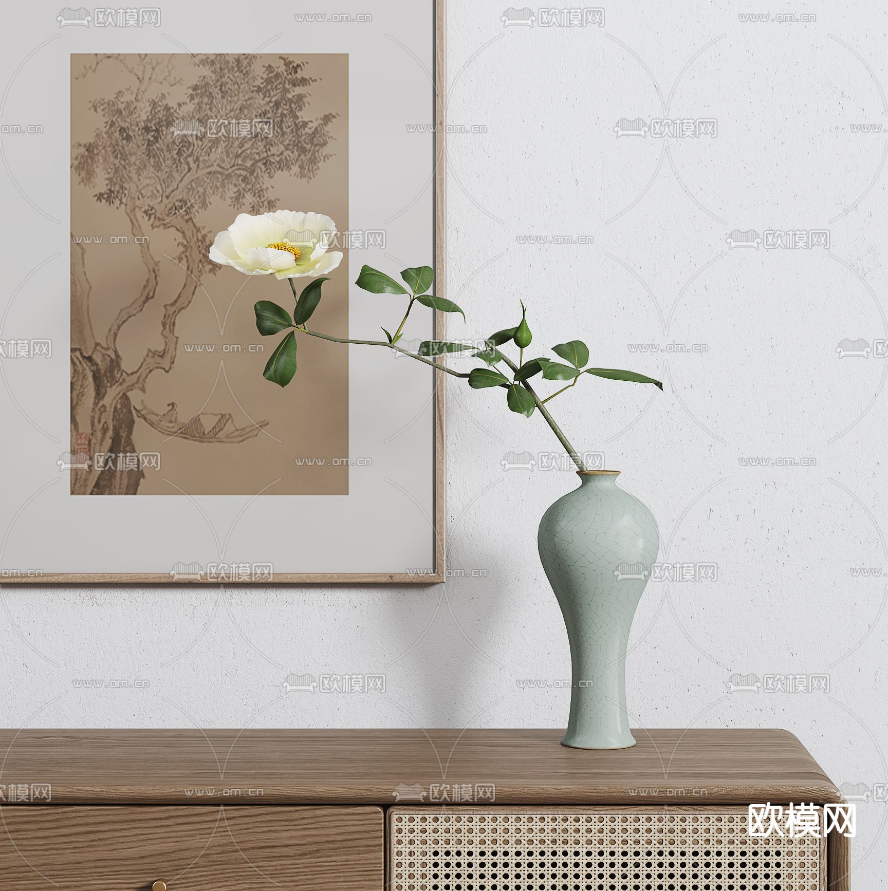新中式海棠花 花瓶插花3d模型下载_ID12278065_3dmax免费模型-欧模网