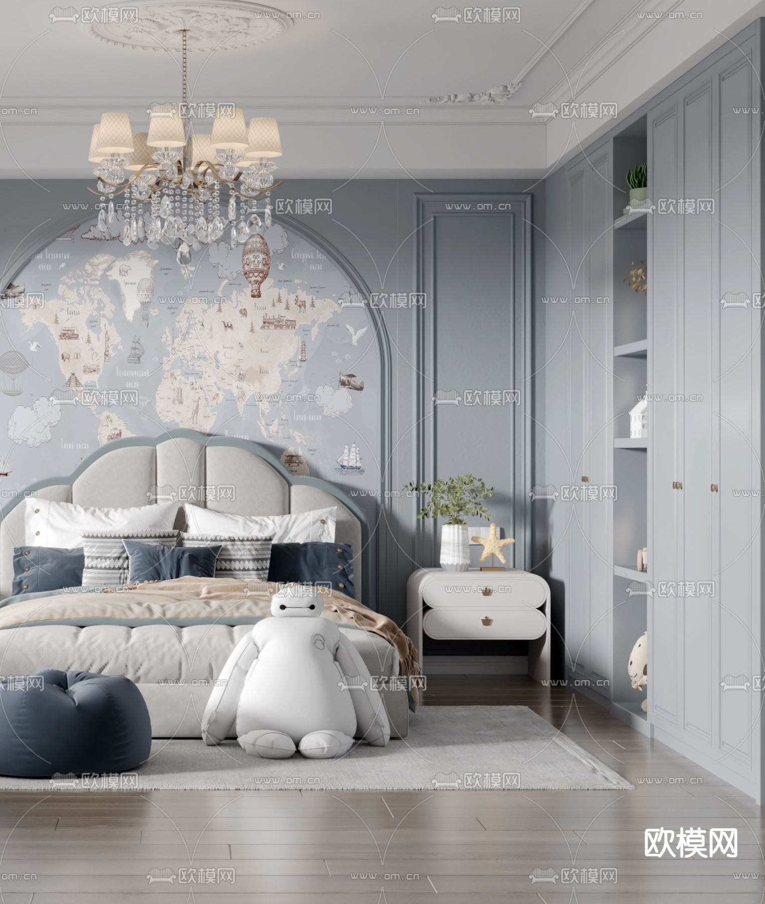 美式儿童房 男孩房 小孩房3d模型下载（渲染图2）
