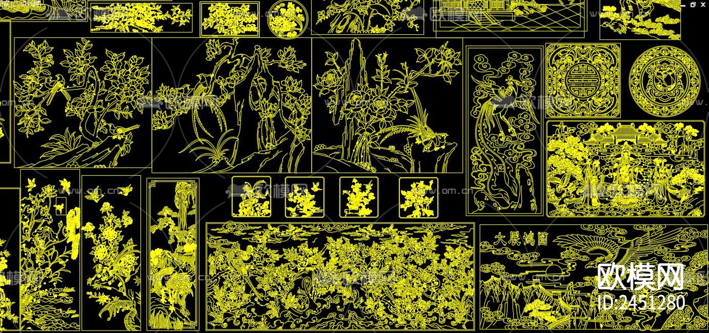 春夏秋冬雕刻图案CAD图库下载（渲染图5）