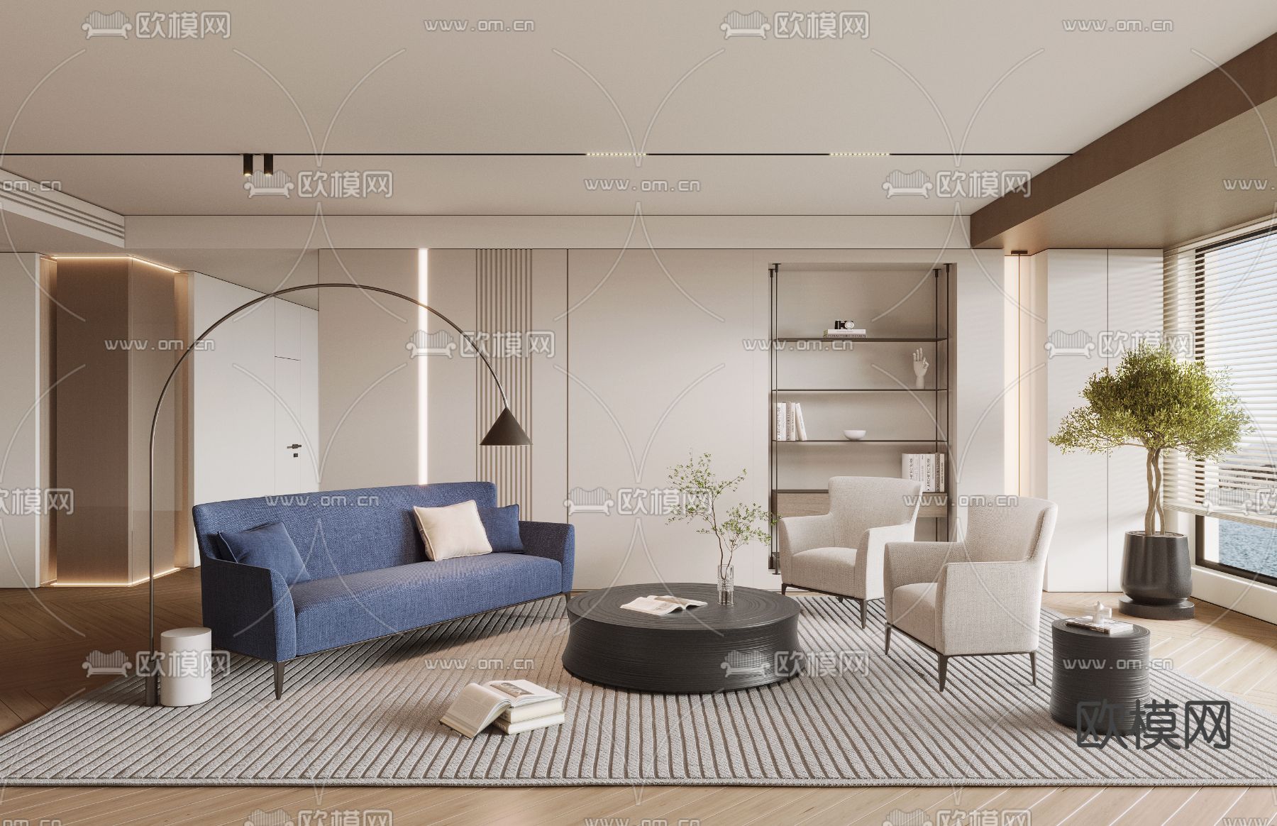奶油风客厅3d模型下载_ID12277748_3dmax免费模型-欧模网