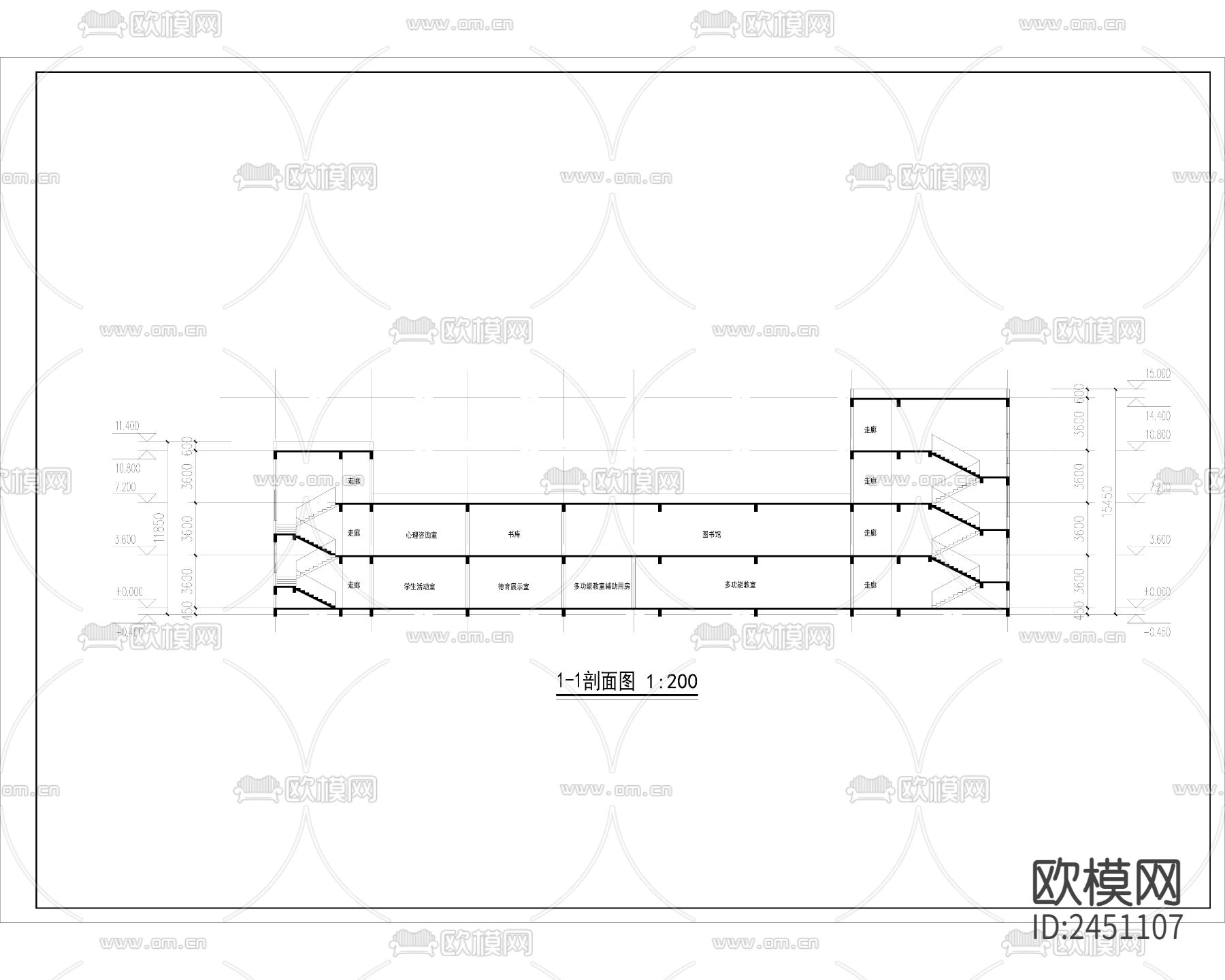 现代教学楼CAD施工图下载（渲染图7）