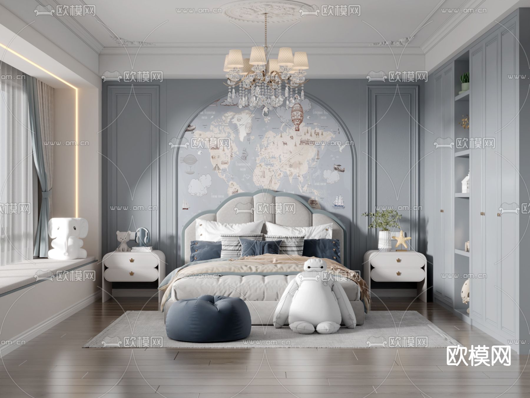 美式儿童房 男孩房 小孩房3d模型下载（渲染图1）