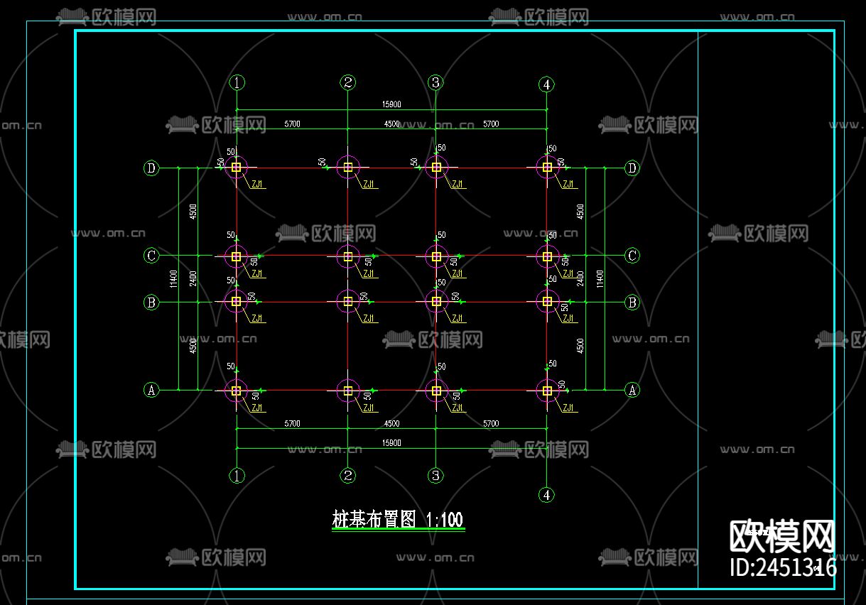 二层框架结构中区设备用房结构CAD施工图下载（渲染图2）