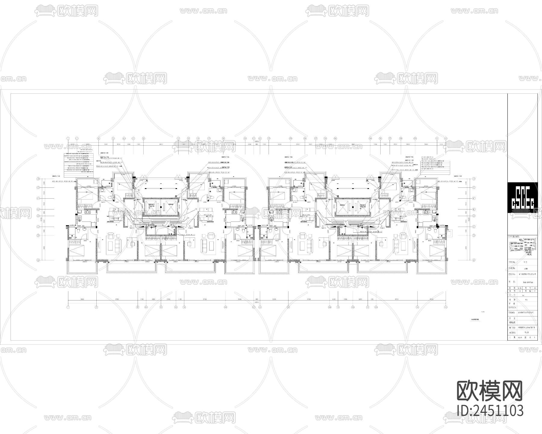 现代住宅标准层弱电竣工CAD施工图下载（渲染图2）