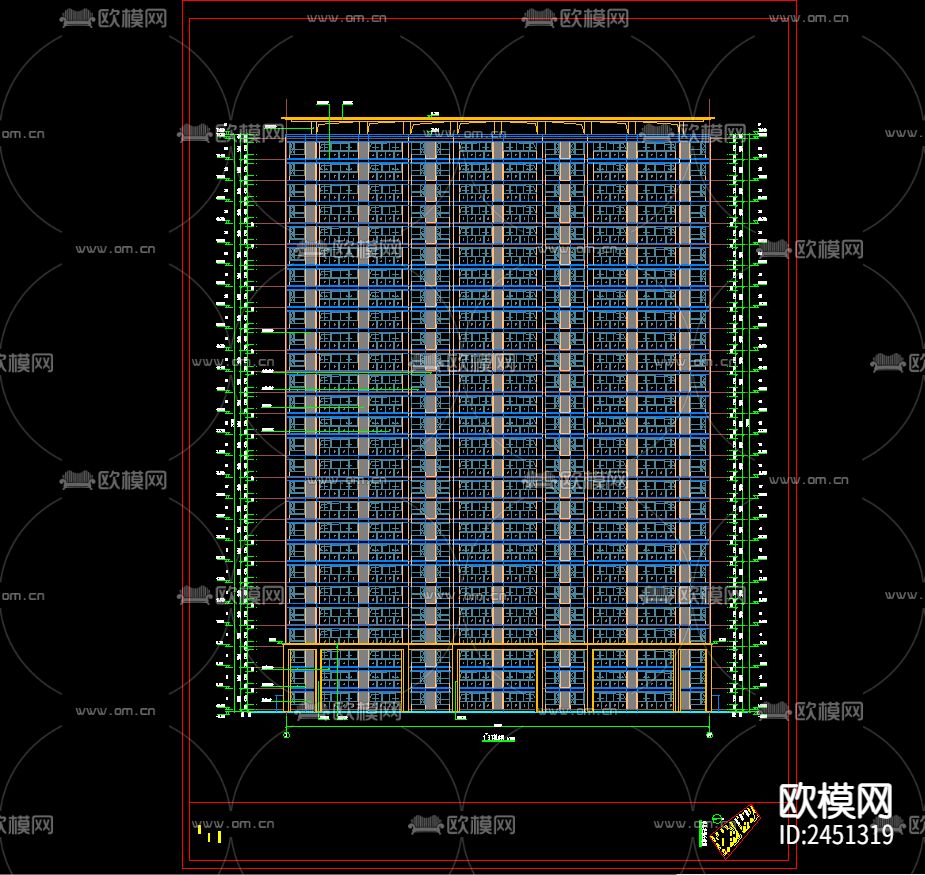 高层（二十七层）框架结构住宅小区建筑CAD施工图下载（渲染图4）