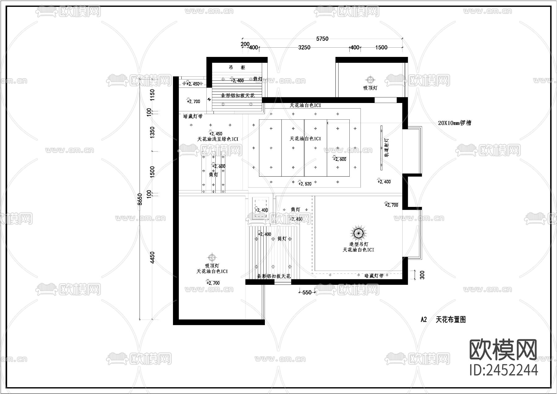 两室两厅样板房CAD施工图下载（渲染图3）