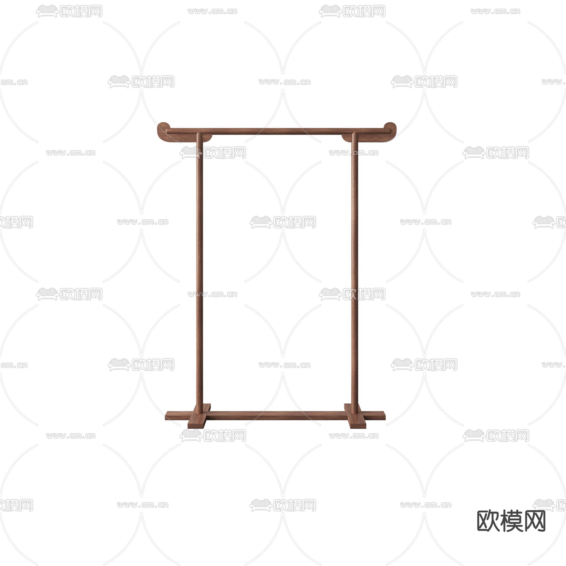 新中式极简实木衣帽架免费3d模型下载
