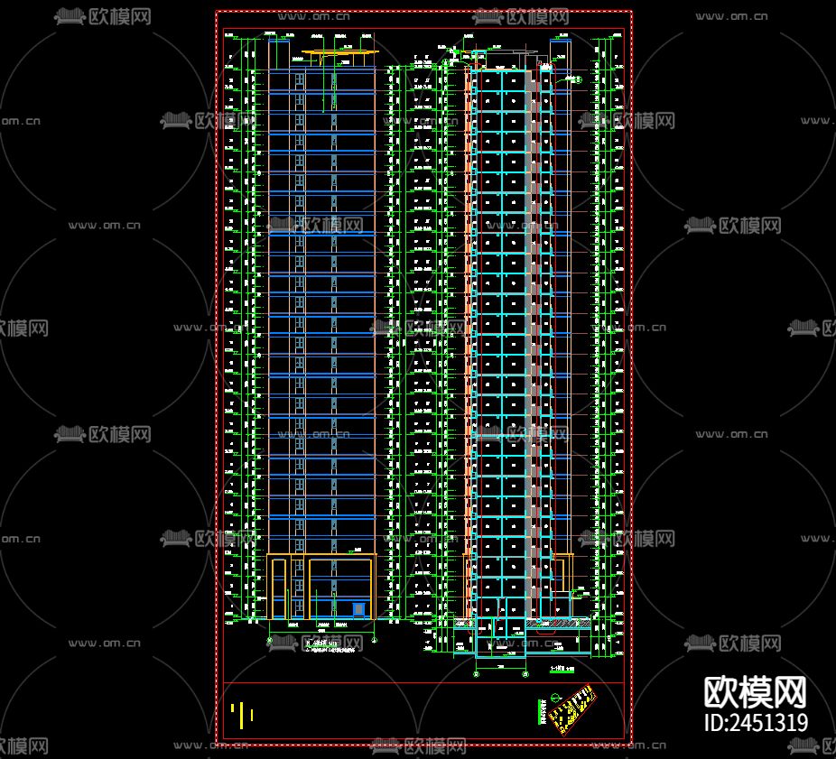 高层（二十七层）框架结构住宅小区建筑CAD施工图下载（渲染图5）