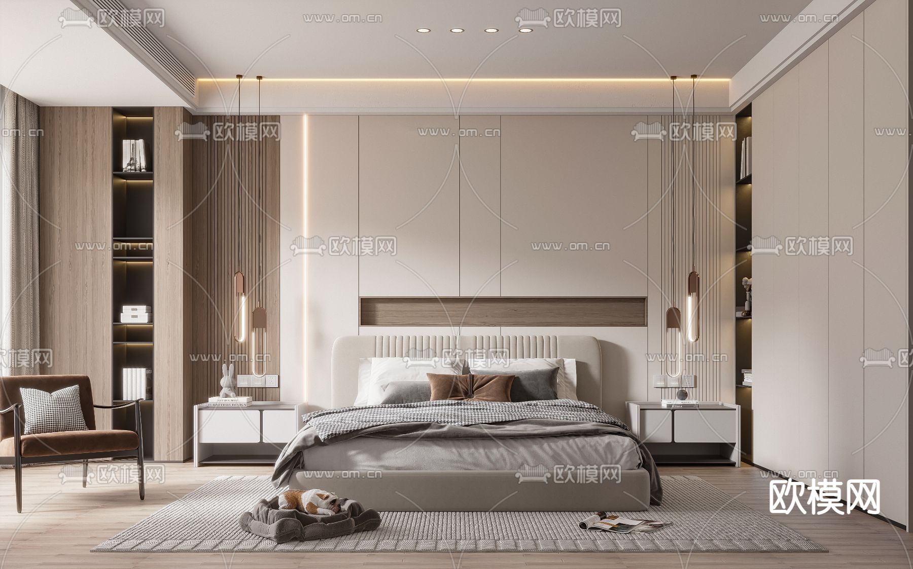 奶油风卧室 主人房3d模型下载