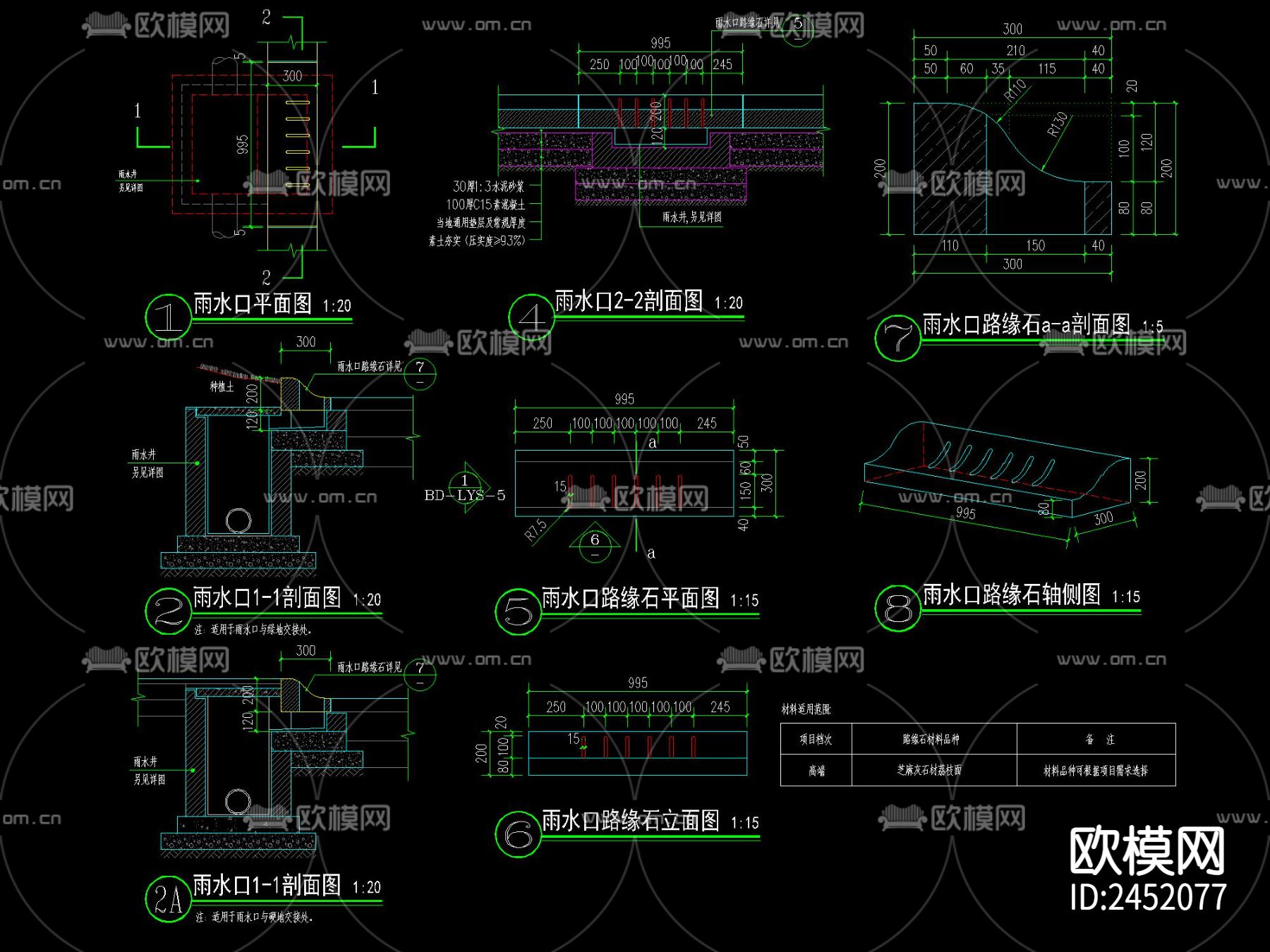 现代路缘石道牙CAD施工图下载（渲染图4）