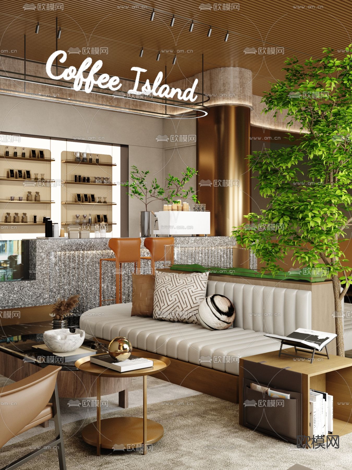 则灵艺术 售楼处水吧3d模型下载