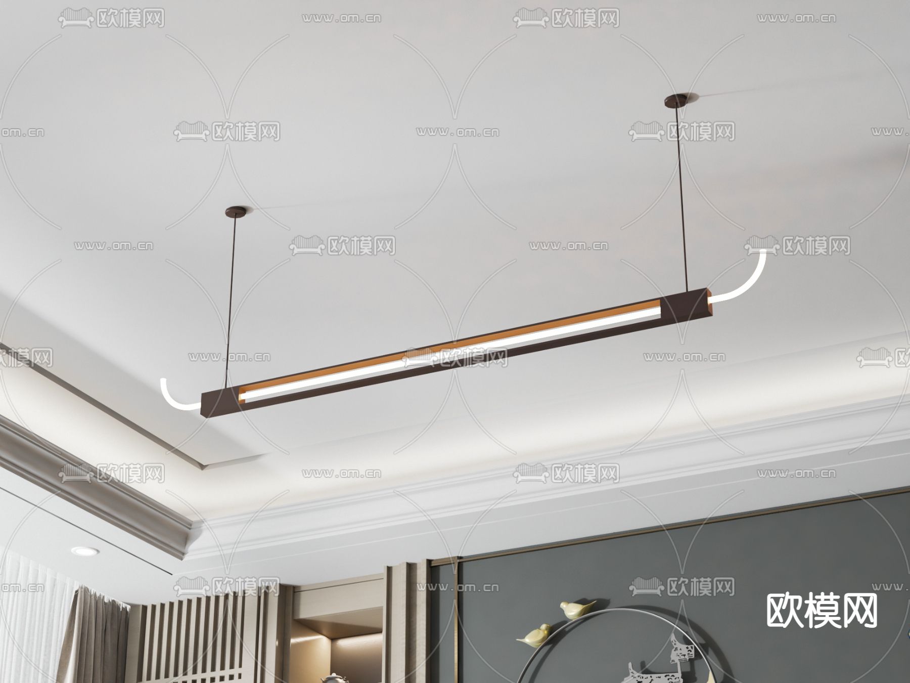 新中式条形吊灯 办公吊灯3d模型下载