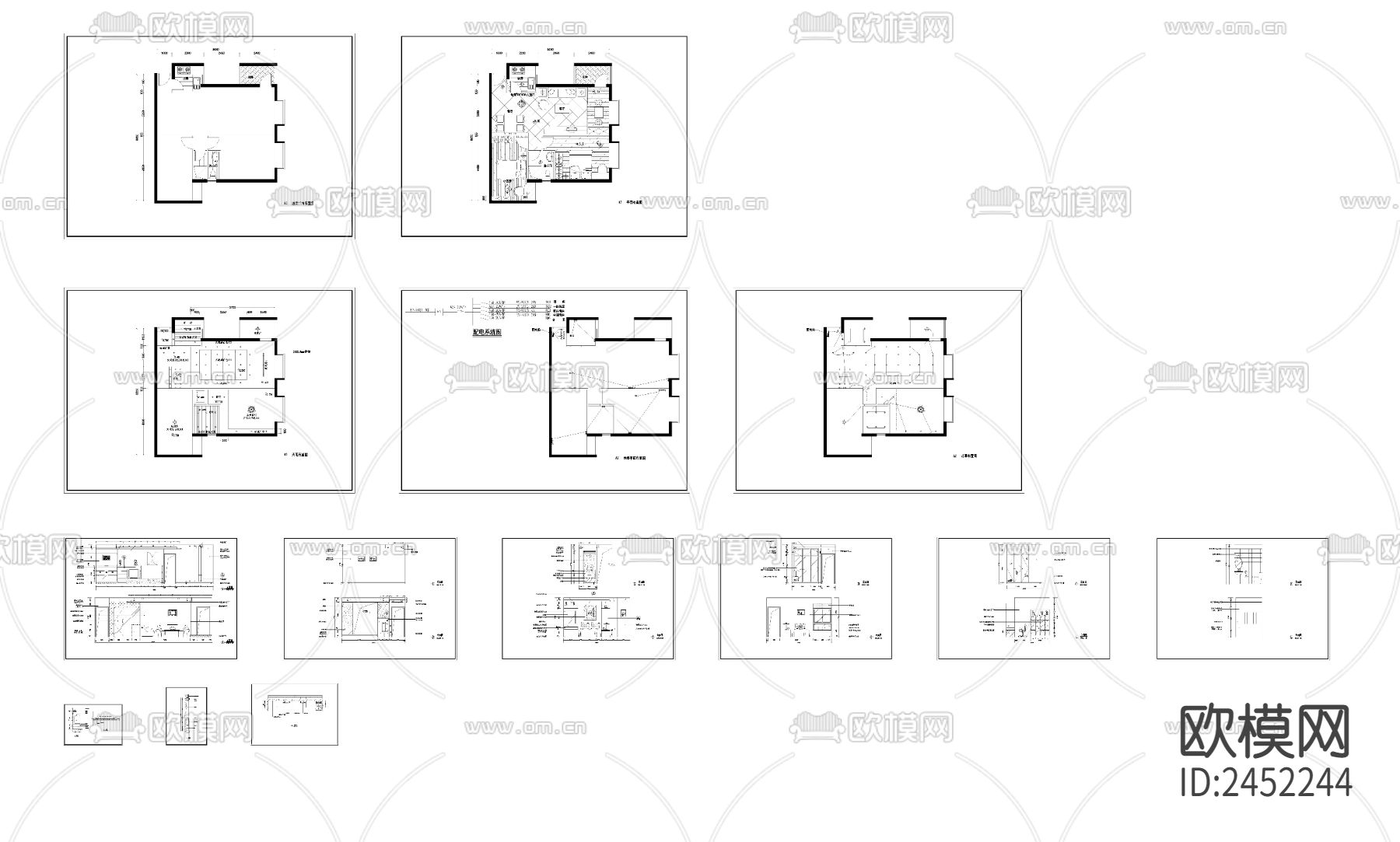 两室两厅样板房CAD施工图下载（渲染图4）