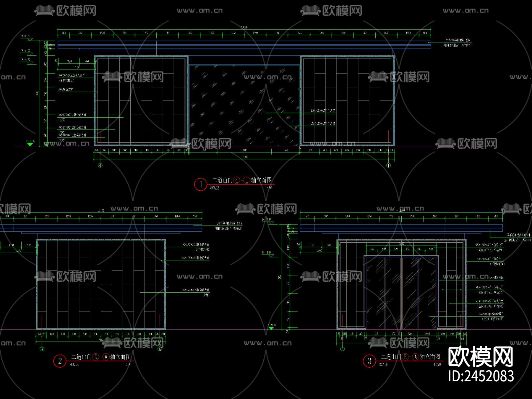 新中式入口大门CAD施工图下载（渲染图1）