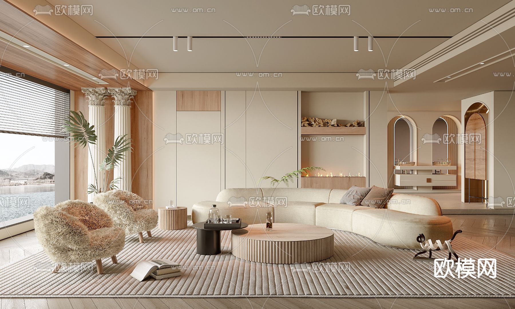 奶油风客厅3d模型