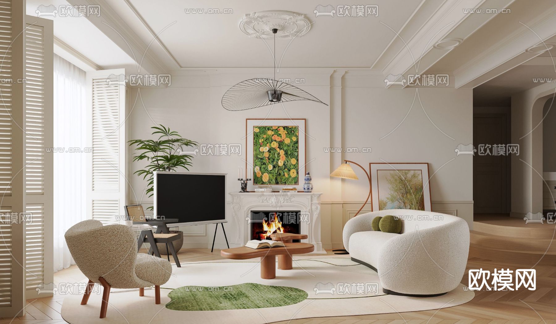 北欧客厅餐厅183d模型下载（渲染图1）