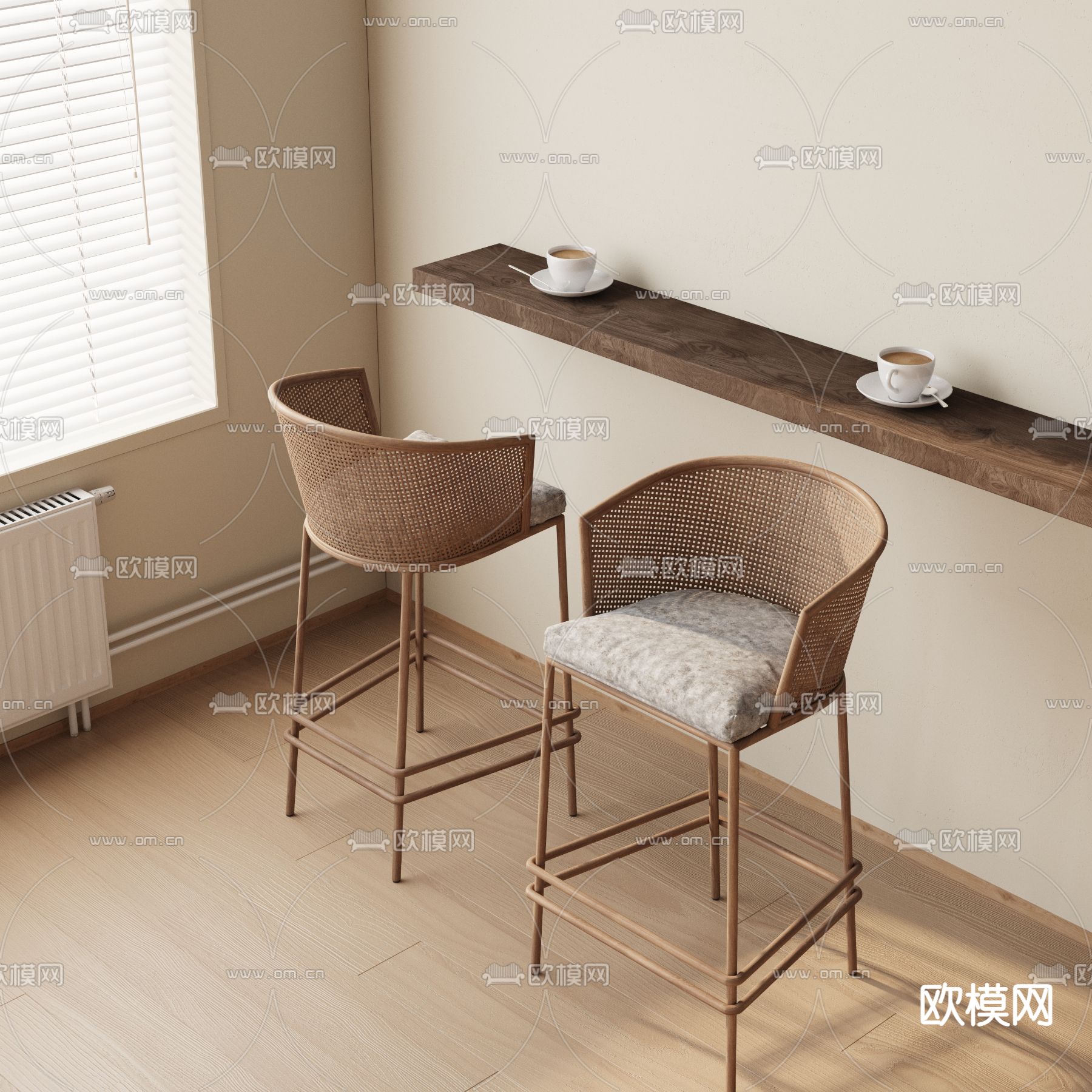 藤编吧台椅 吧凳3d模型下载