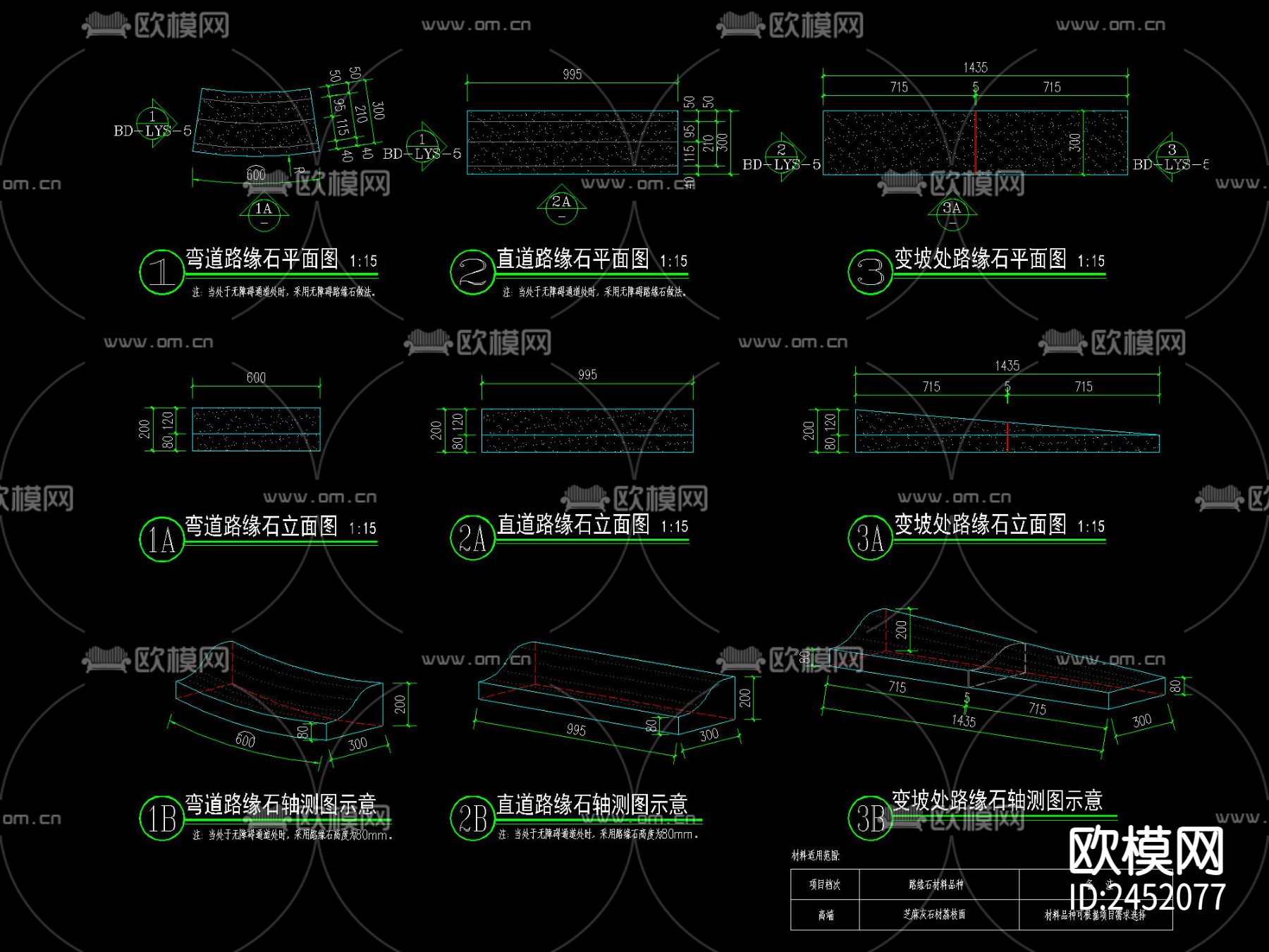 现代路缘石道牙CAD施工图下载（渲染图3）
