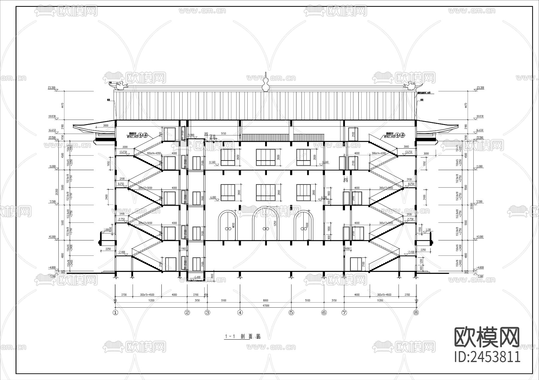 中式博物馆建筑CAD施工图下载（渲染图3）