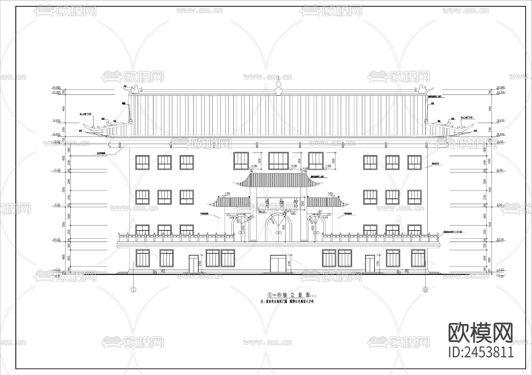 中式博物馆建筑CAD施工图下载（渲染图1）