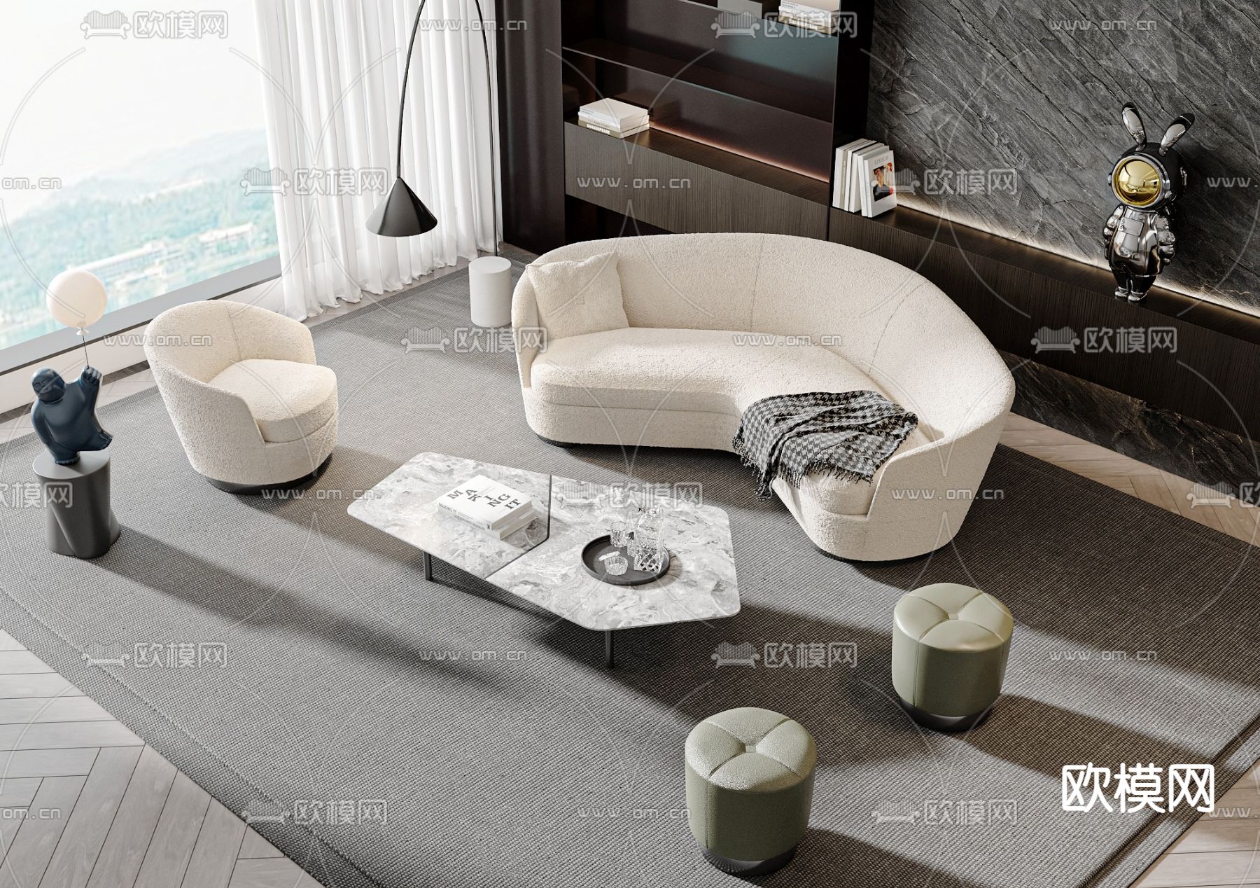 Minotti 弧形组合沙发3d模型下载_ID12279938_3dmax免费模型-欧模网