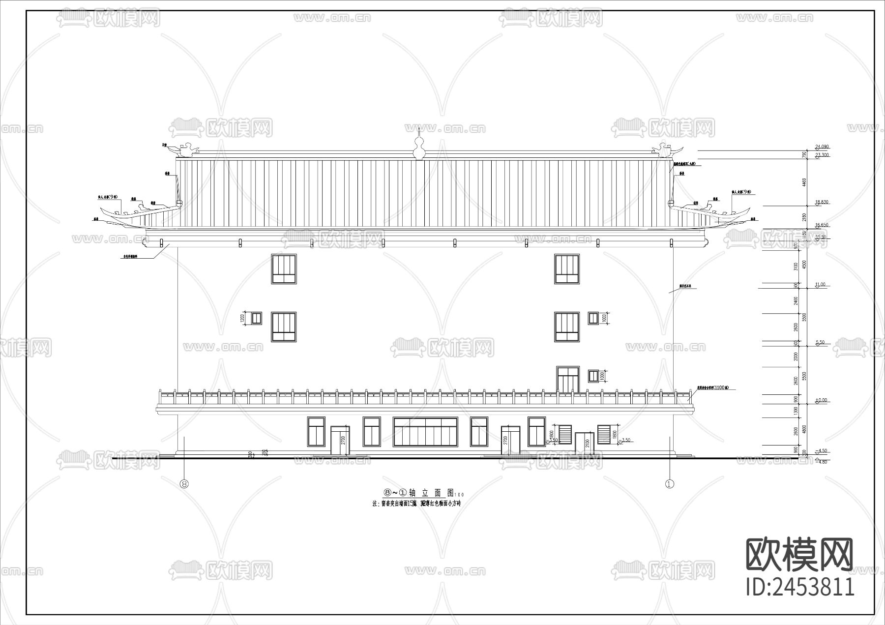 中式博物馆建筑CAD施工图下载（渲染图2）