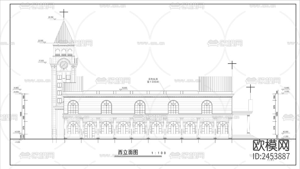 基督教堂建筑CAD施工圖下載(渲染圖4)