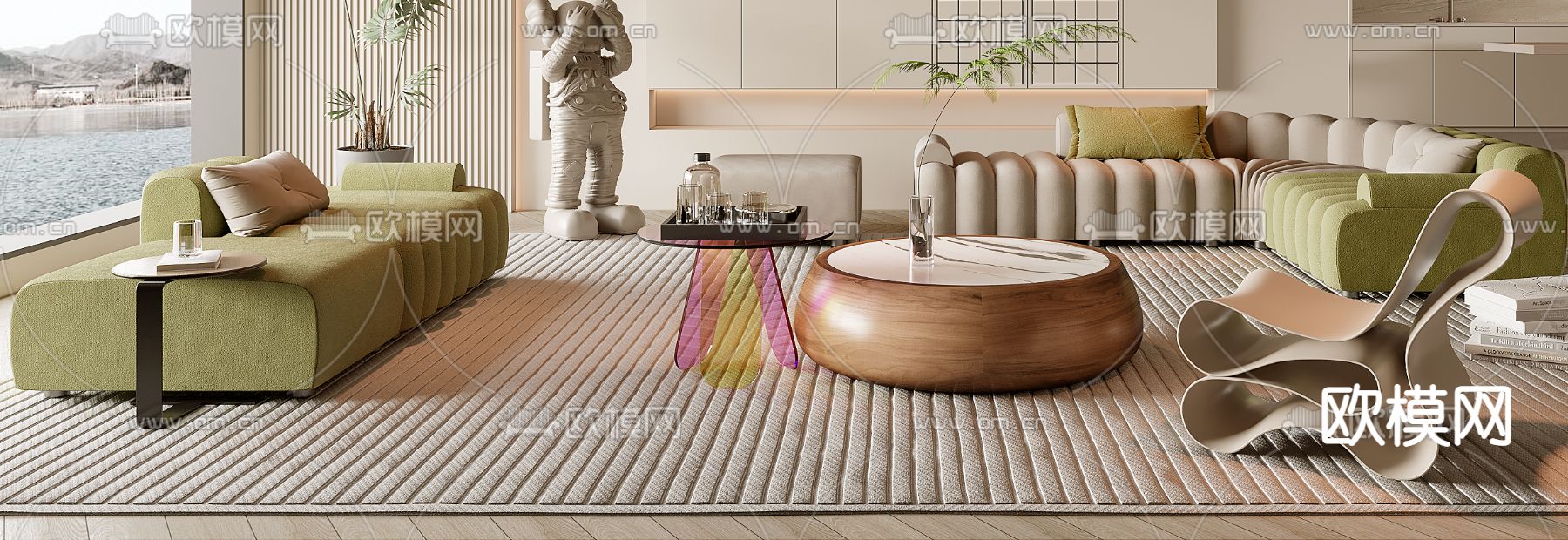 奶油风客厅3d模型下载（渲染图4）