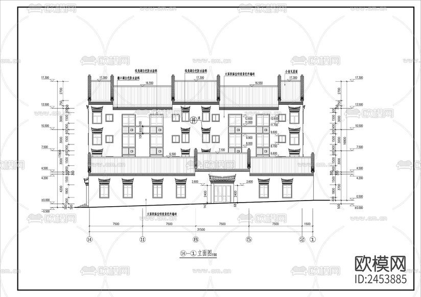 徽式建筑CAD施工圖下載(渲染圖1)