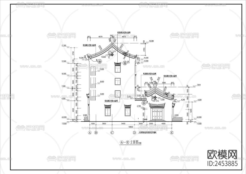 徽式建筑CAD施工圖下載(渲染圖2)