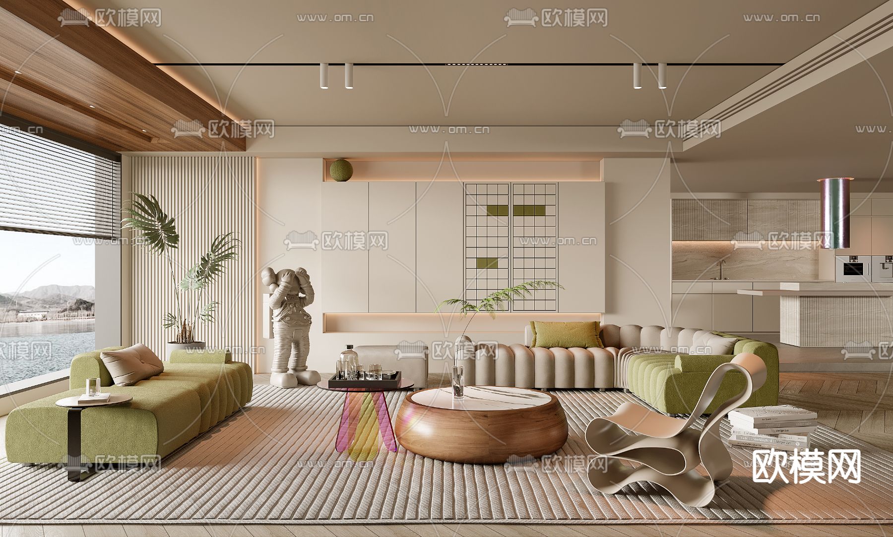 奶油风客厅3d模型下载（渲染图1）