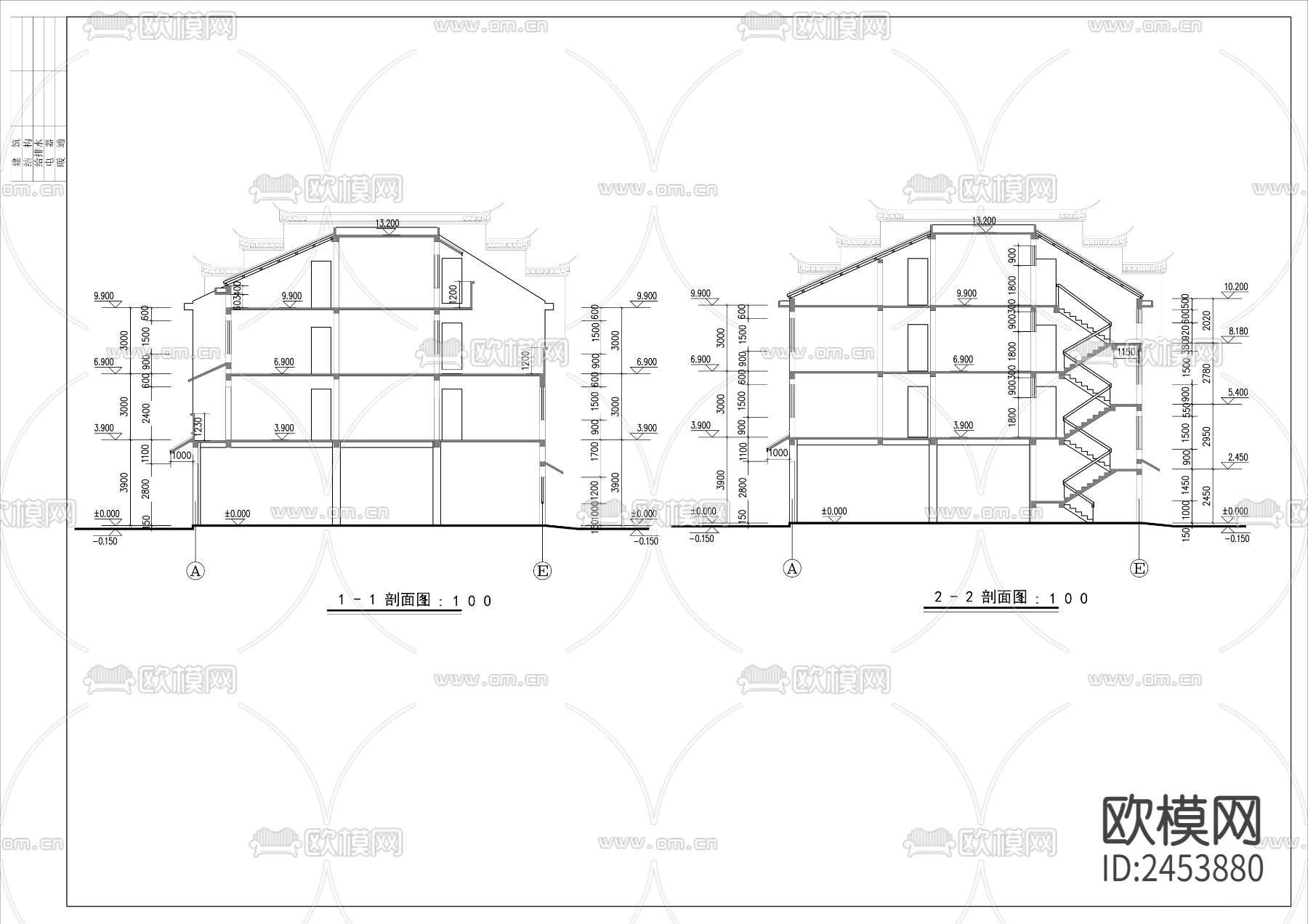 徽派马头墙农村住宅楼CAD施工图下载（渲染图3）
