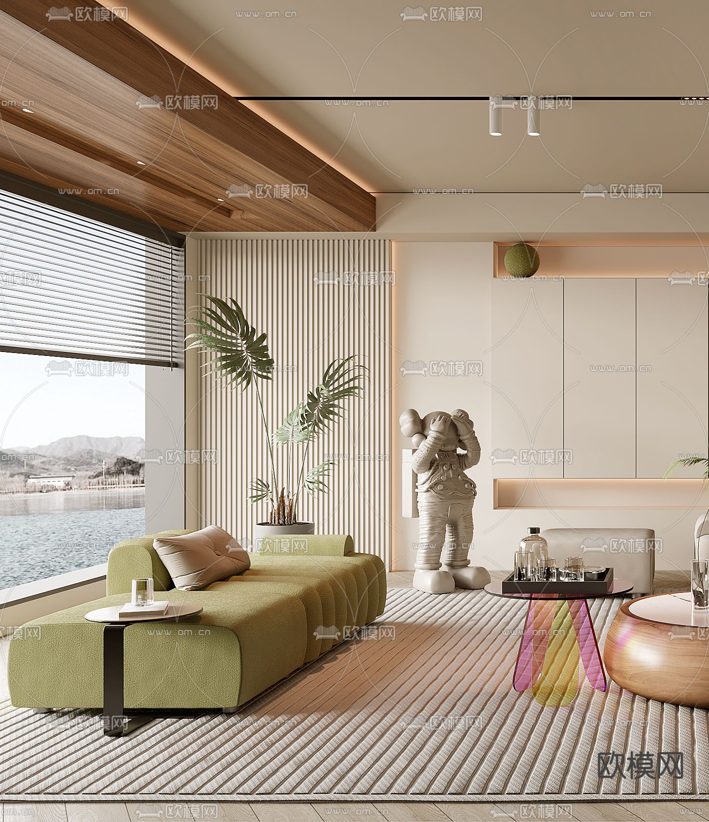 奶油风客厅3d模型下载（渲染图3）